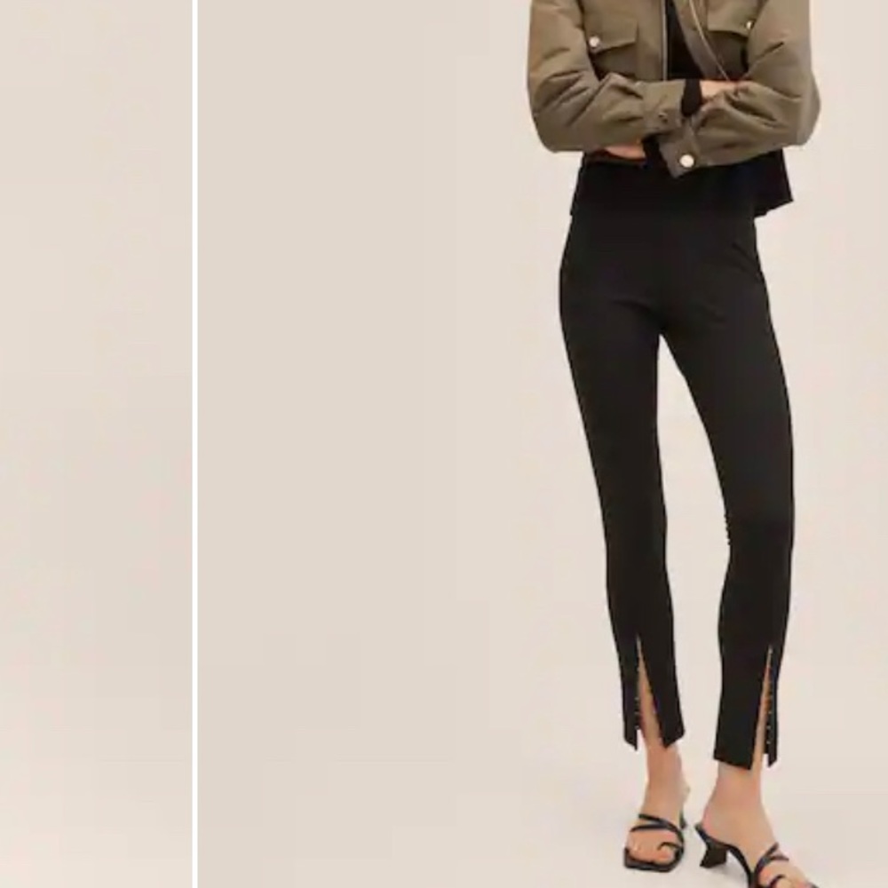 MANGO STYLISH slit hem leggings. Black